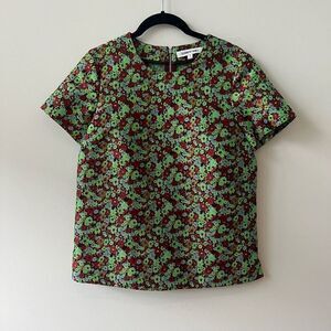 Elizabeth James Women's Multicolor Floral Back Zip Vent Short Sleeve Top Size 4